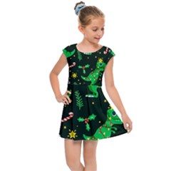 Christmas-funny-pattern Dinosaurs Kids  Cap Sleeve Dress by Vaneshart