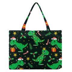 Christmas-funny-pattern Dinosaurs Zipper Medium Tote Bag by Vaneshart