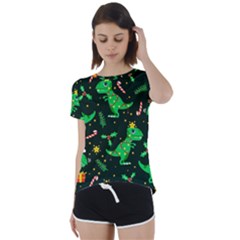 Christmas-funny-pattern Dinosaurs Short Sleeve Open Back Tee by Vaneshart