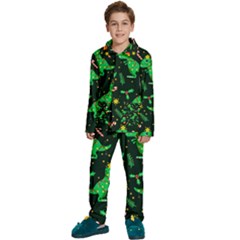 Christmas-funny-pattern Dinosaurs Kids  Long Sleeve Velvet Pajamas Set by Vaneshart