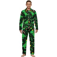 Christmas-funny-pattern Dinosaurs Men s Long Sleeve Velvet Pocket Pajamas Set by Vaneshart