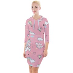 Cute-unicorn-seamless-pattern Quarter Sleeve Hood Bodycon Dress