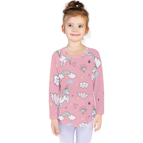 Cute-unicorn-seamless-pattern Kids  Long Sleeve Tee by Vaneshart