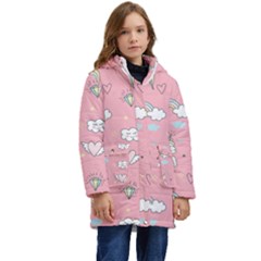 Cute-unicorn-seamless-pattern Kids  Hooded Longline Puffer Jacket by Vaneshart