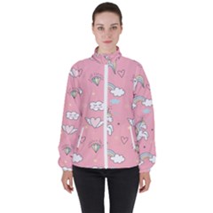 Cute-unicorn-seamless-pattern Women s High Neck Windbreaker by Vaneshart