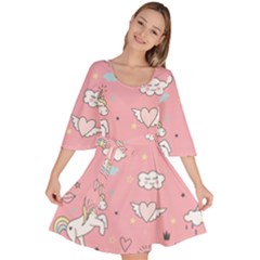 Cute-unicorn-seamless-pattern Velour Kimono Dress