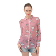 Cute-unicorn-seamless-pattern Long Sleeve Chiffon Shirt