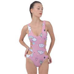 Cute-unicorn-seamless-pattern Side Cut Out Swimsuit