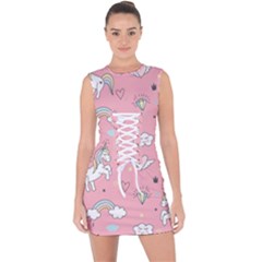 Cute-unicorn-seamless-pattern Lace Up Front Bodycon Dress