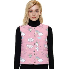 Cute-unicorn-seamless-pattern Women s Short Button Up Puffer Vest by Vaneshart