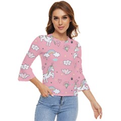 Cute-unicorn-seamless-pattern Bell Sleeve Top