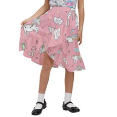 Cute-unicorn-seamless-pattern Kids  Ruffle Flared Wrap Midi Skirt