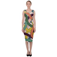 Snake Stripes Intertwined Abstract Sleeveless Pencil Dress