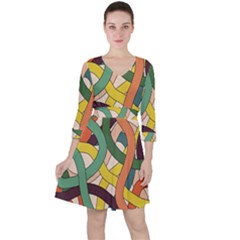 Snake Stripes Intertwined Abstract Quarter Sleeve Ruffle Waist Dress by Vaneshop