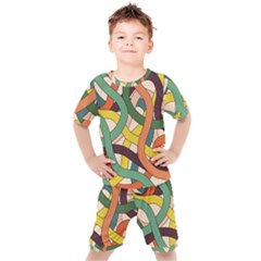 Snake Stripes Intertwined Abstract Kids  Tee And Shorts Set by Vaneshop