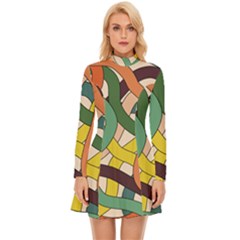 Snake Stripes Intertwined Abstract Long Sleeve Velour Longline Dress by Vaneshop