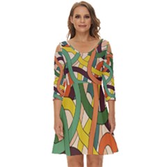 Snake Stripes Intertwined Abstract Shoulder Cut Out Zip Up Dress by Vaneshop