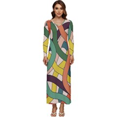 Snake Stripes Intertwined Abstract Long Sleeve Longline Maxi Dress by Vaneshop