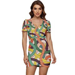 Snake Stripes Intertwined Abstract Low Cut Cap Sleeve Mini Dress by Vaneshop