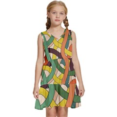 Snake Stripes Intertwined Abstract Kids  Sleeveless Tiered Mini Dress by Vaneshop