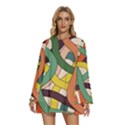 Snake Stripes Intertwined Abstract Round Neck Long Sleeve Bohemian Style Chiffon Mini Dress View1