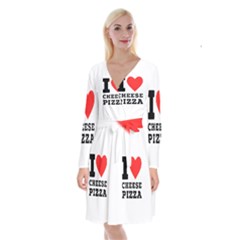 I Love Cheese Pizza Long Sleeve Velvet Front Wrap Dress by ilovewhateva