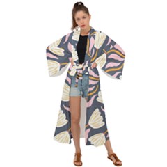 Flowers Pattern Floral Pattern Maxi Kimono by Vaneshop