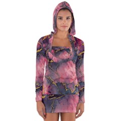 Pink Texture Resin Long Sleeve Hooded T-shirt