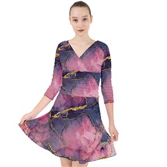 Pink Texture Resin Quarter Sleeve Front Wrap Dress by Vaneshop