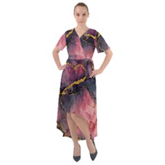 Pink Texture Resin Front Wrap High Low Dress by Vaneshop