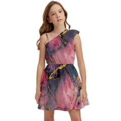 Pink Texture Resin Kids  One Shoulder Party Dress by Vaneshop