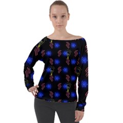 Background Pattern Graphic Off Shoulder Long Sleeve Velour Top by Vaneshop