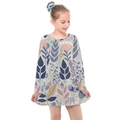 Flower Floral Pastel Kids  Long Sleeve Dress by Vaneshop