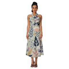 Flower Floral Pastel Sleeveless Cross Front Cocktail Midi Chiffon Dress