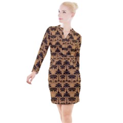 Camel Palm Tree Button Long Sleeve Dress by Vaneshop