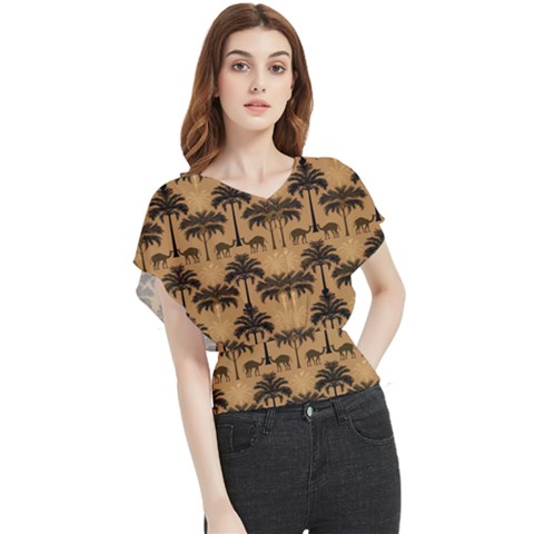 Camel Palm Tree Butterfly Chiffon Blouse by Vaneshop