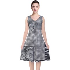 Background Pattern Geometric Design V-neck Midi Sleeveless Dress 