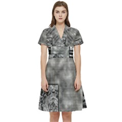 Background Pattern Geometric Design Short Sleeve Waist Detail Dress by Vaneshop