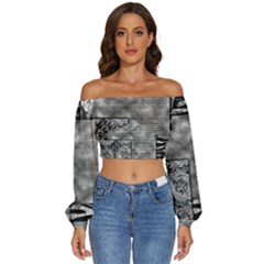 Background Pattern Geometric Design Long Sleeve Crinkled Weave Crop Top by Vaneshop