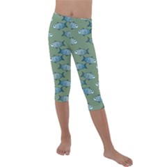 Fishes Pattern Background Theme Kids  Lightweight Velour Capri Leggings  by Vaneshop