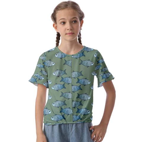 Fishes Pattern Background Theme Kids  Cuff Sleeve Scrunch Bottom Tee by Vaneshop