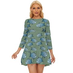 Fishes Pattern Background Theme Long Sleeve Babydoll Dress by Vaneshop