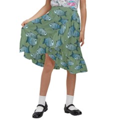 Fishes Pattern Background Theme Kids  Ruffle Flared Wrap Midi Skirt by Vaneshop
