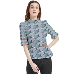Fishes Pattern Background Theme Art Frill Neck Blouse