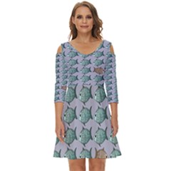 Fishes Pattern Background Theme Art Shoulder Cut Out Zip Up Dress