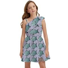 Fishes Pattern Background Theme Art Kids  One Shoulder Party Dress