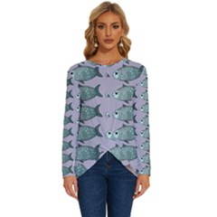 Fishes Pattern Background Theme Art Long Sleeve Crew Neck Pullover Top by Vaneshop