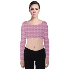 Pattern Print Floral Geometric Velvet Long Sleeve Crop Top