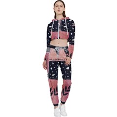 Floral Wall Art Cropped Zip Up Lounge Set by Vaneshop