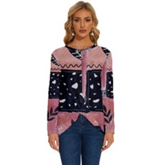 Floral Wall Art Long Sleeve Crew Neck Pullover Top by Vaneshop